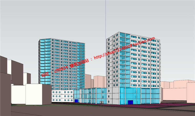 NO01051现代高层办公楼酒店设计图su模型cad图纸效果图彩平-13