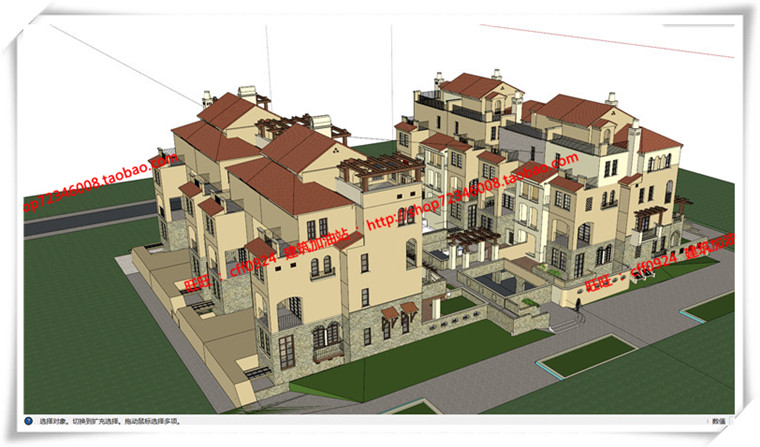 JZ060景瑞住宅别墅欧式西班牙联排叠加别墅su+cad+效果图-3