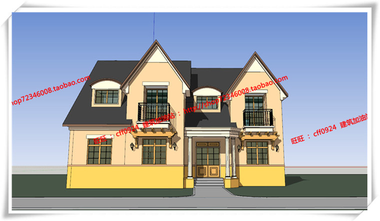 JZ053舟山小别墅住宅平面立面总图欧式英式su/cad图纸/3dmax-8