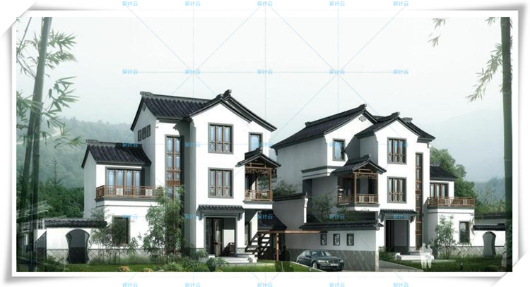 TU00100中式风格类独栋双拼别墅建筑设计CAD+3D模型+高清效果图-4