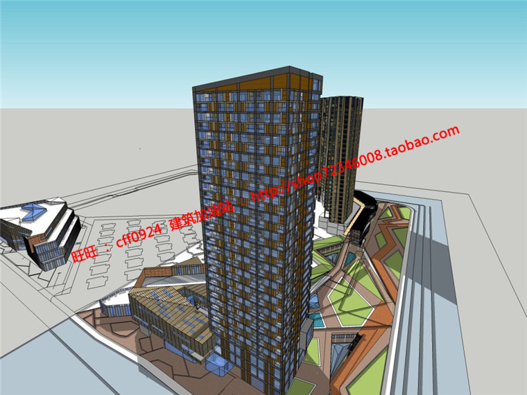 NO01028 龙湖商业综合体su模型sketchup草图大师cad图纸效果图...-6