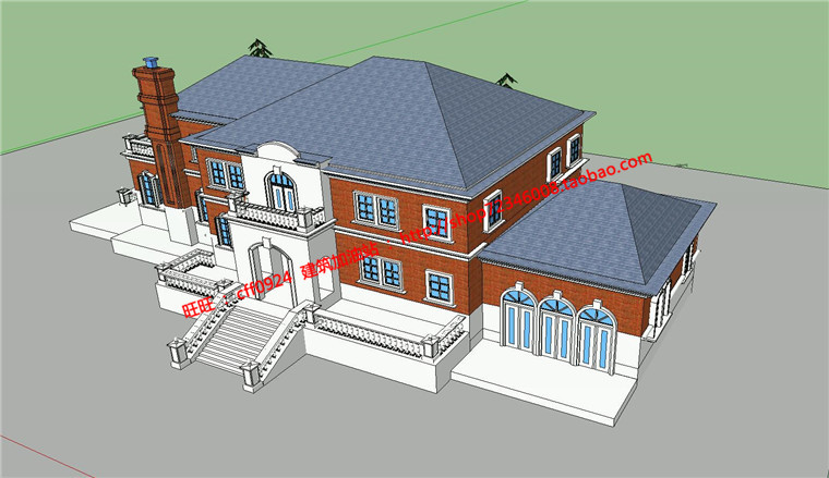 NO01292 400平欧式别墅建筑方案设计带cad平立剖图纸及su细模-5