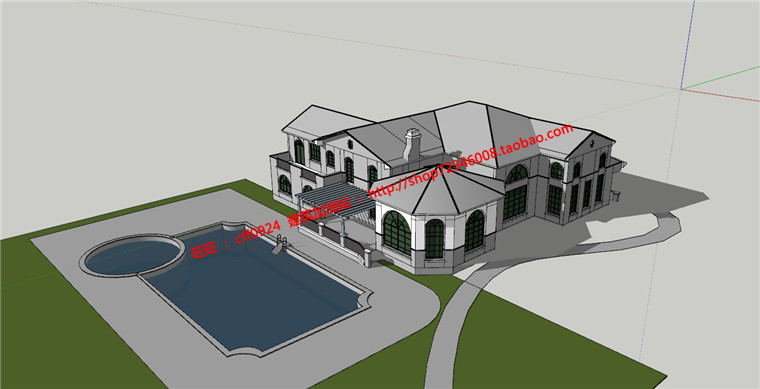NO00075欧式别墅su模型cad平立面效果图-4