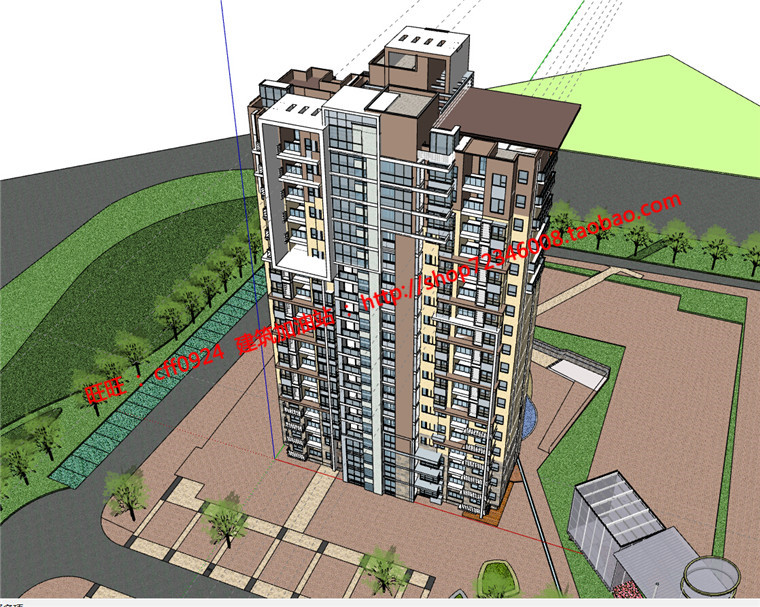 NO00317草图大师SU模型+cad图纸18F高层住宅楼建筑方案设计效...-3