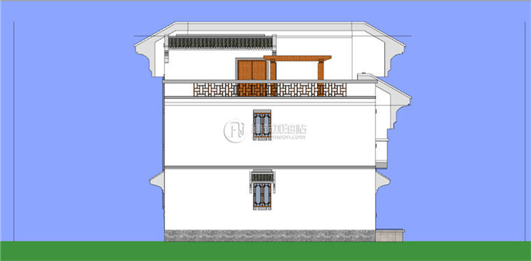 中式徽派小别墅SU模型/Sketchup模型+cad方案图纸+效果图+psd素...-8