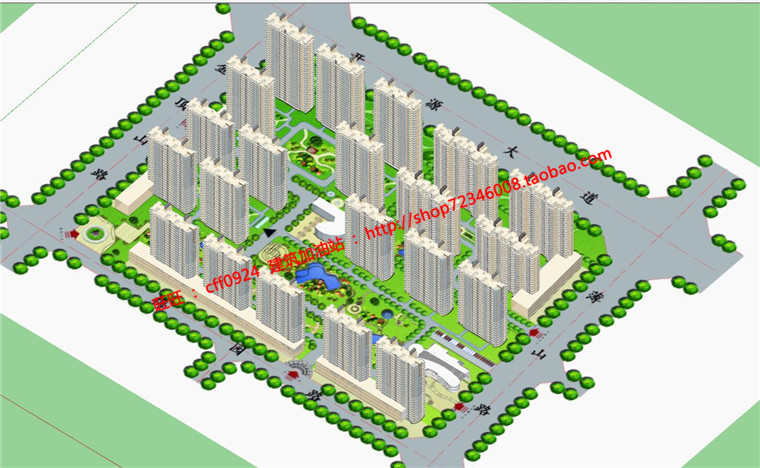 NO01792cad总图su模型效果图psd小区规划居住区设计-6