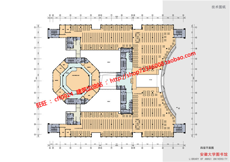 NO01693安徽大学图书中心实景照片cad图纸总图平立剖效果图-27
