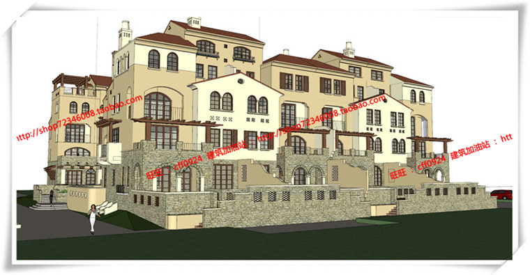 JZ060景瑞住宅别墅欧式西班牙联排叠加别墅su+cad+效果图-6