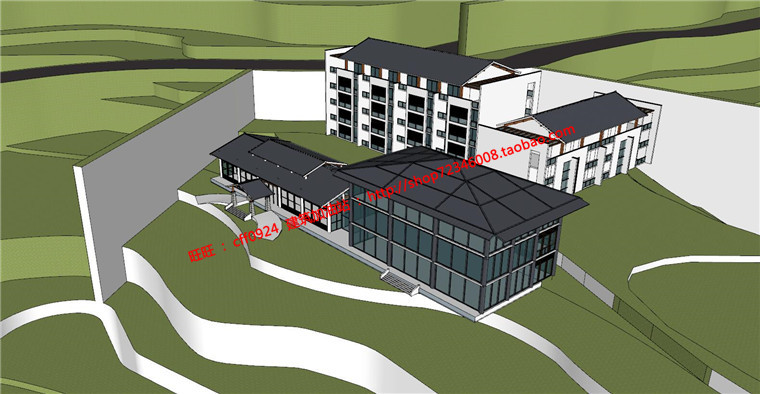 NO01503中式风格山地旅馆方案设计cad图纸su模型展板效果图-8