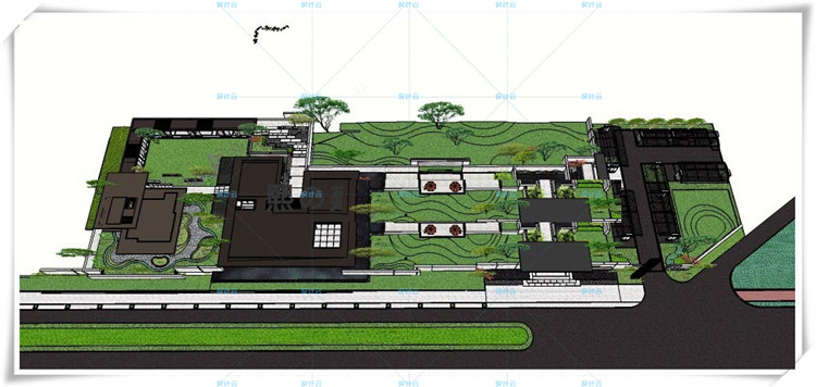 TU00513金科新亚洲中式大门山水片石庭院景观设计SU模型CAD...-5