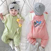 Baby autumn clothes male baby zipper one-piece spring and autumn out-of-trend long-sleeved outer clothes womens pure cotton romper