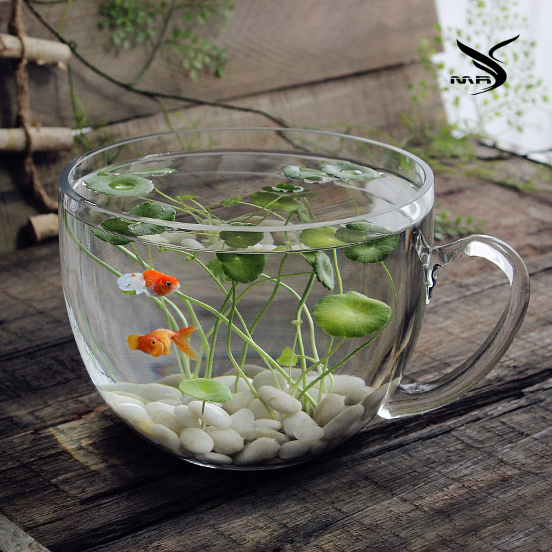 Mermaid creative big bowl fish tank glass thickened goldfish tank tropical fish tank desktop fish tank office home fish tank