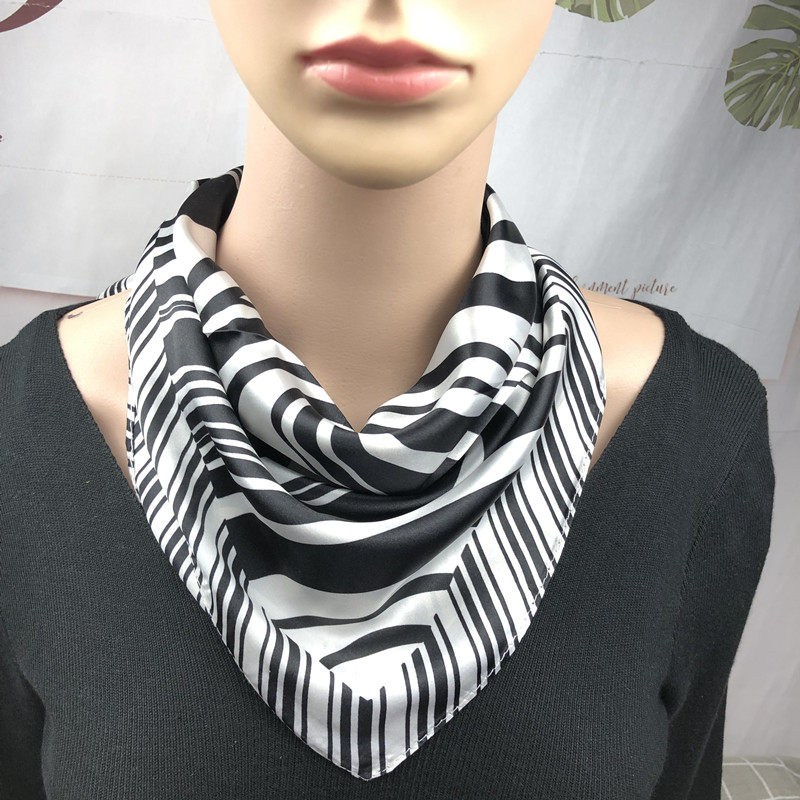 Black and white striped female bank flight attendant silk scarf hotel mobile little fringed bag work to work for a real silk scarf