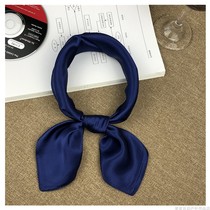Silk scarf Small square scarf 100% mulberry silk wild professional decoration literary silk scarf Small scarf Dark blue navy blue
