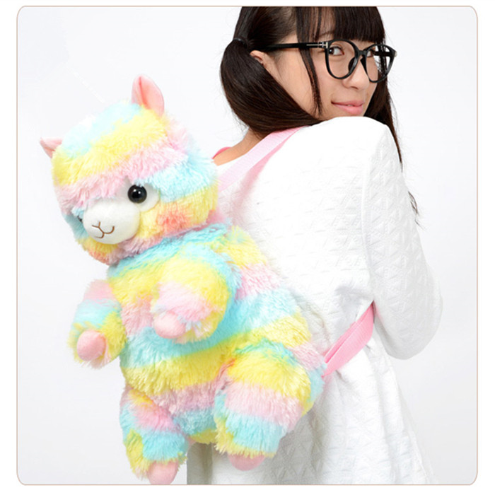 Spot Alpacasso Japan genuine rainbow-colored alpaca plush doll backpack bag cute women's bag