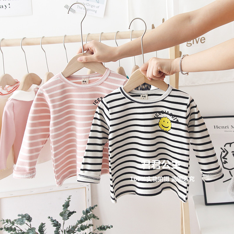 Trẻ em mùa thu 2019 mới quần áo trẻ em gái sọc áo sơ mi bé gái sơ mi nữ cotton bé áo thun dài tay - Áo thun áo thun cho bé