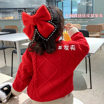 Tutus store 2020 plush big bow hairclip hairpin top clip imitation fur spring clip headgear