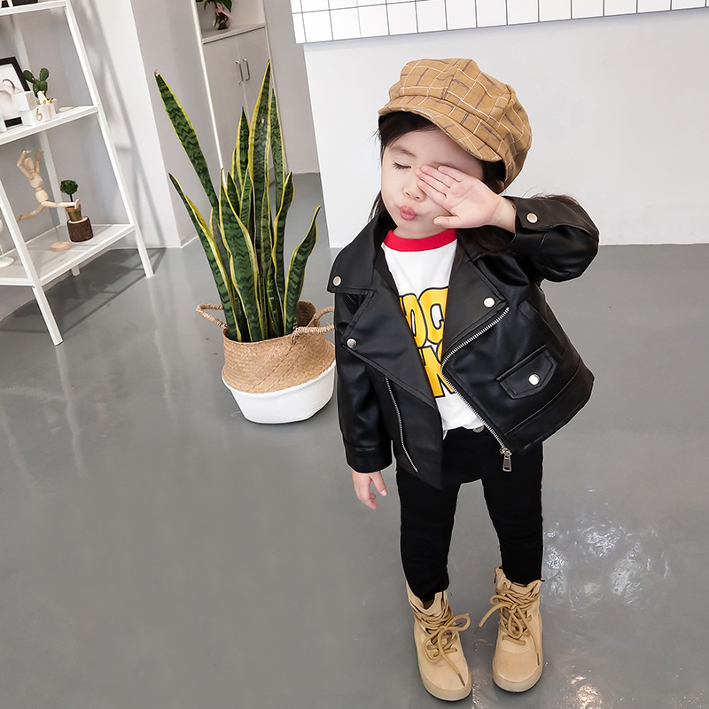 Girls leather 2018 new children's clothing autumn short coat ocean tide shirt children girl baby pu leather jacket