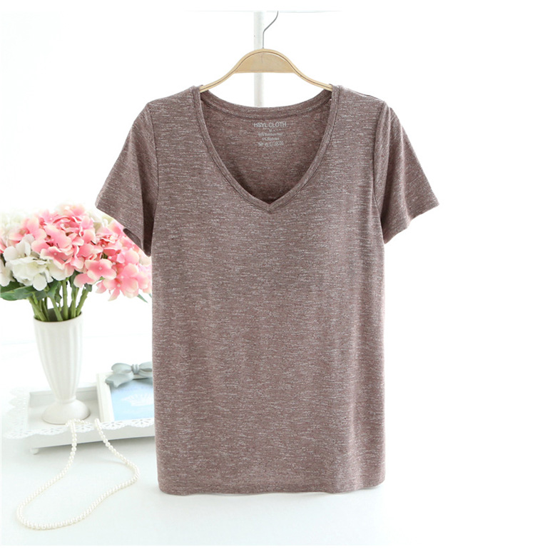 Với ngực pad miễn phí áo ngực ngắn tay T-Shirt nữ mùa hè phần mỏng cotton tre bông đồ ngủ nhà dịch vụ đáy áo loose