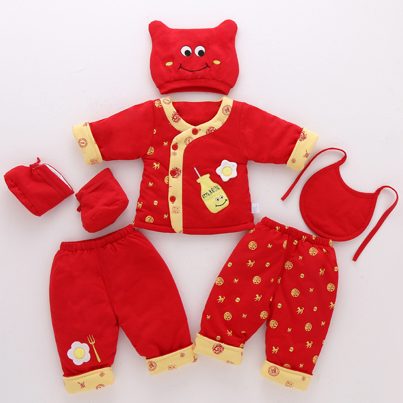 0 - 3 months newborn baby full moon 100 days clothebaby spring and autumn big red - pure cotton clothes set five pieces