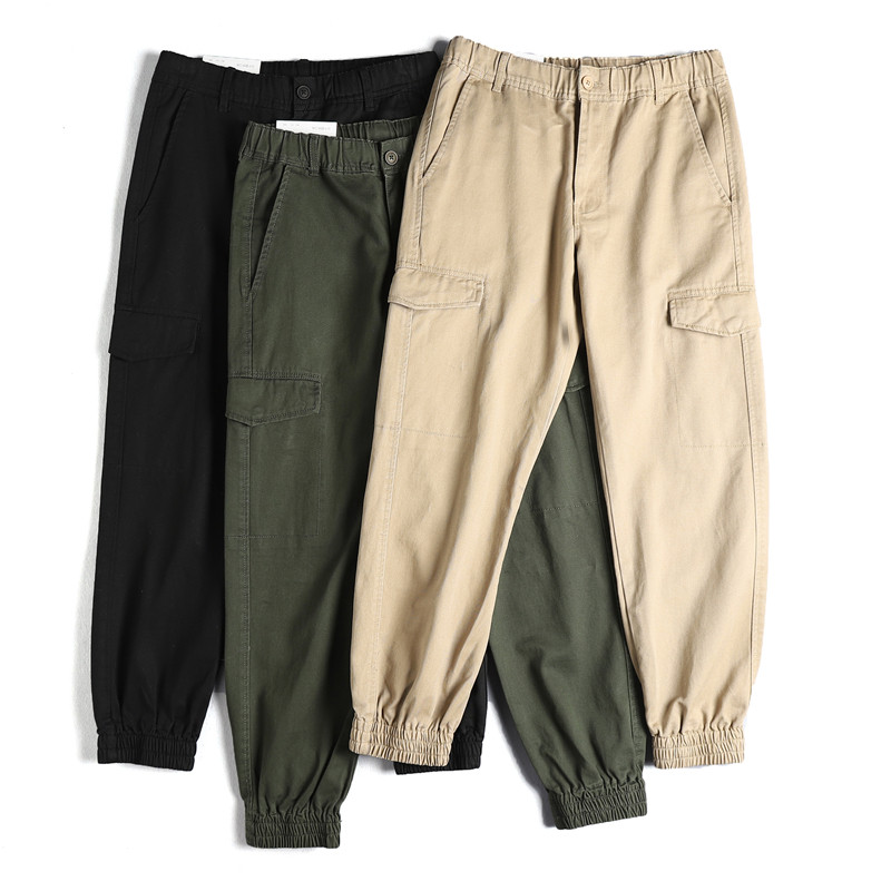 Foreign Trade Men's Clothing Japan Single Retro Elastic Waist Couple Section Tooling Bungling Pants Cotton body Casual Long Pants