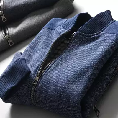 Light luxury quality hard goods foreign trade cut sweater coat tail men's casual plus velvet padded knitted cardigan