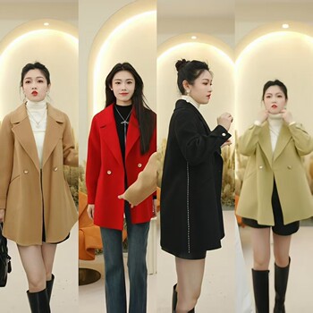 【悟空粉丝】新款双面呢大衣中长款金属镂空扣大翻领65229