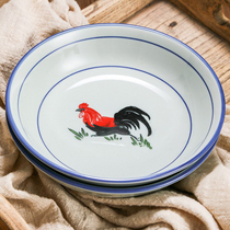 Japanese ceramic rooster plate Antique nostalgic blue and white porcelain sunflower bucket flower plate Baking plate Fish plate Fruit plate Extra thick anti-hot