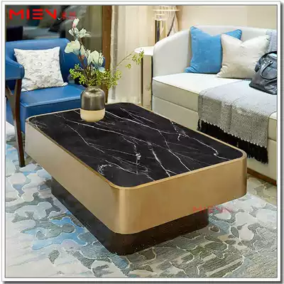 Nordic luxury living room safe rounded marble coffee table simple model room rectangular stainless steel glass tea table