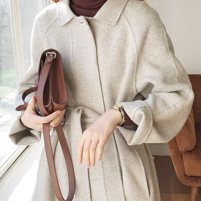 Sandro Svpr high-end double-sided cashmere coat 2021 pop fall/winter new mid-length woolen coat