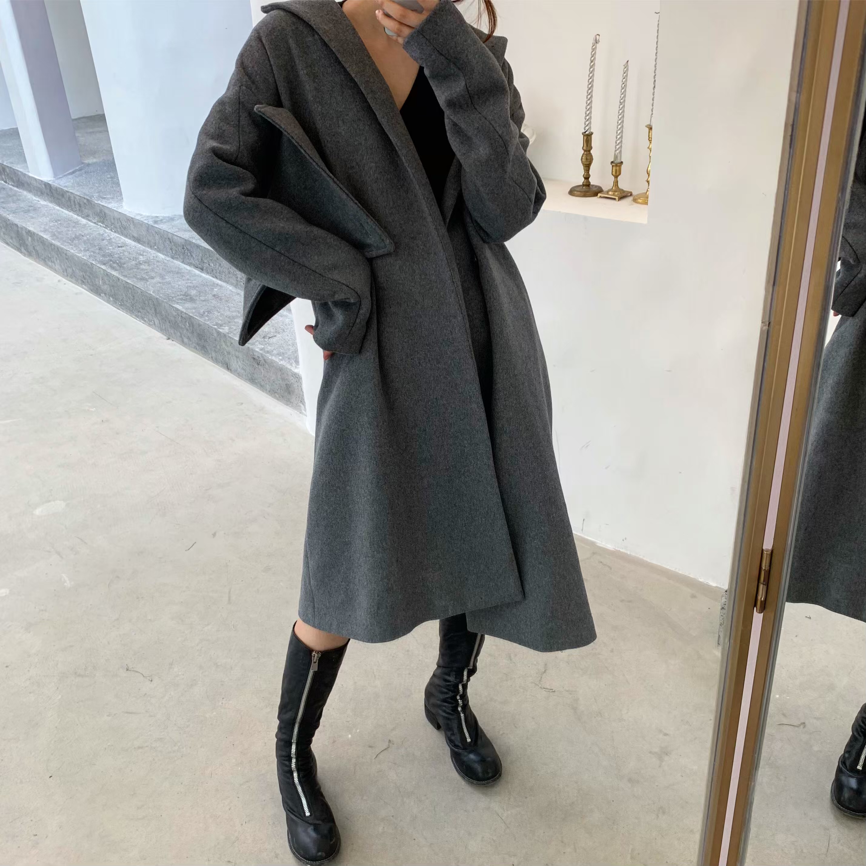 Áo khoác len Amor cashmere mới 2018 dài phần cao cấp thu đông và áo len mùa đông nữ phổ biến Slim eo áo măng tô nữ dáng dài