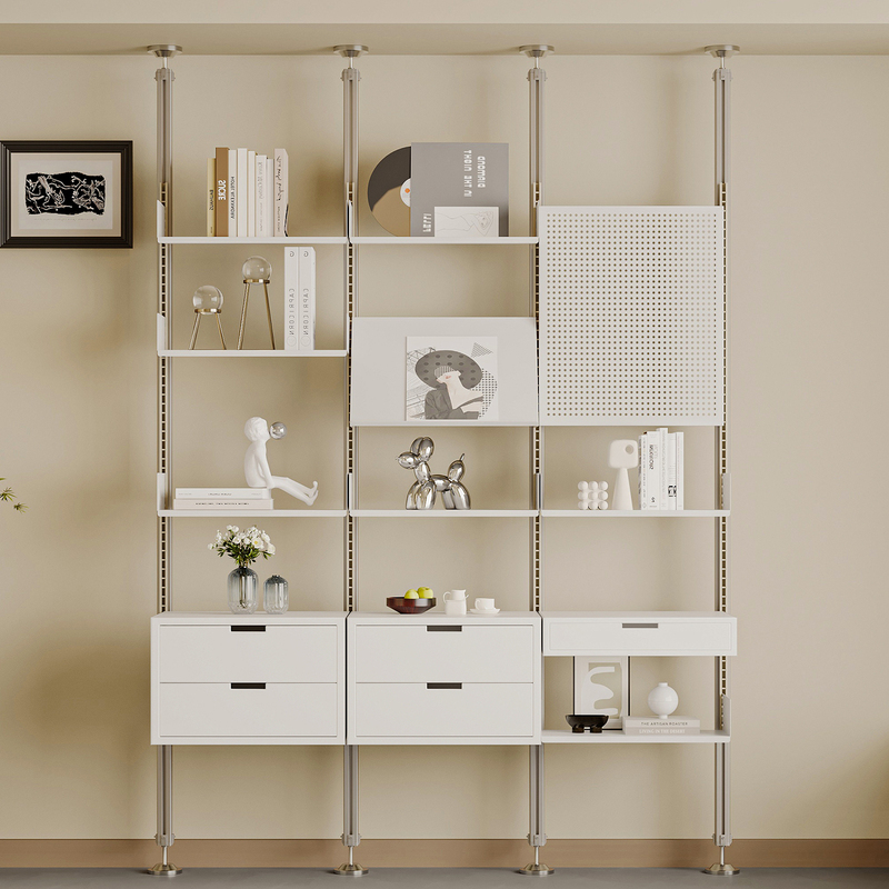 No-Drill Aluminum Profile Storage Rack Vitsoe Bookshelf Entryway Partition Rack Floor-To-Ceiling Display Rack