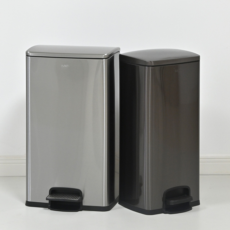 Gnf Stainless Steel Foot-Operated Trash Can with Large Capacity 30 Liters Square Foot-Operated Commercial Office Large Kitchen with Lid