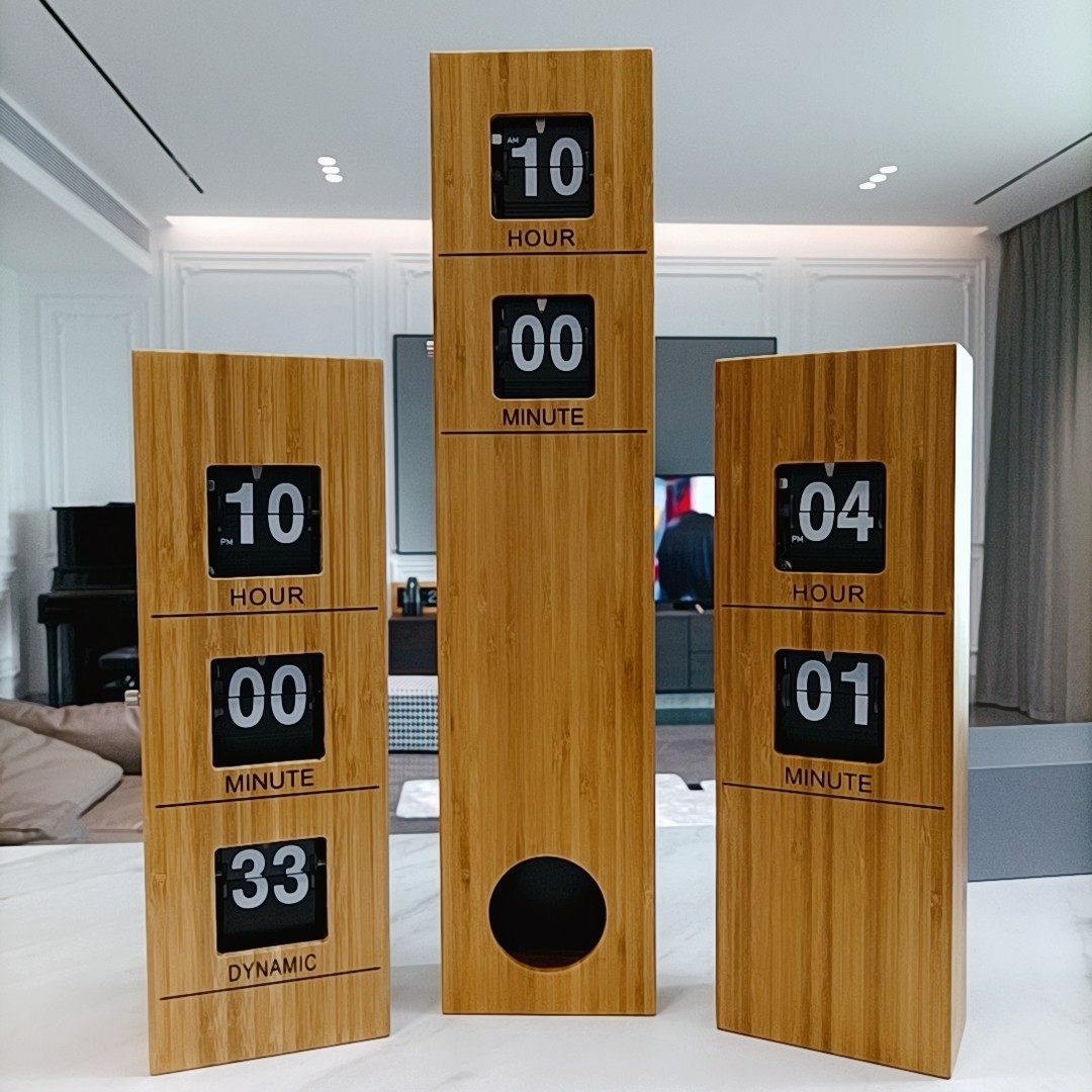 Bamboo and wood page-turning clock, table clock, wall clock, living room, bedroom, study, table clock, incoming call, loud sound, the same style of light luxury simple clock