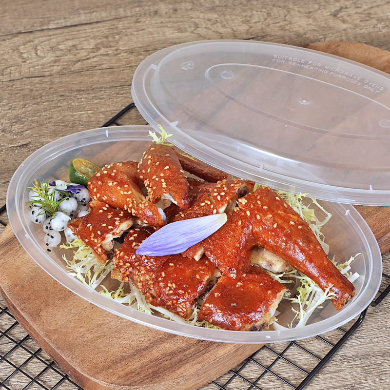 Meiyang 15498 Disposable Oval-Shaped Roast Chicken and Roast Duck Takeaway Packaging Plate, Skewer Plate, Plastic Transparent with Lid