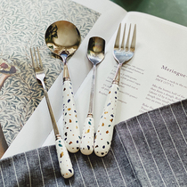 Life Original retro hipster 304 stainless steel dessert coffee spoon ceramic handle small spoon cute little spoon