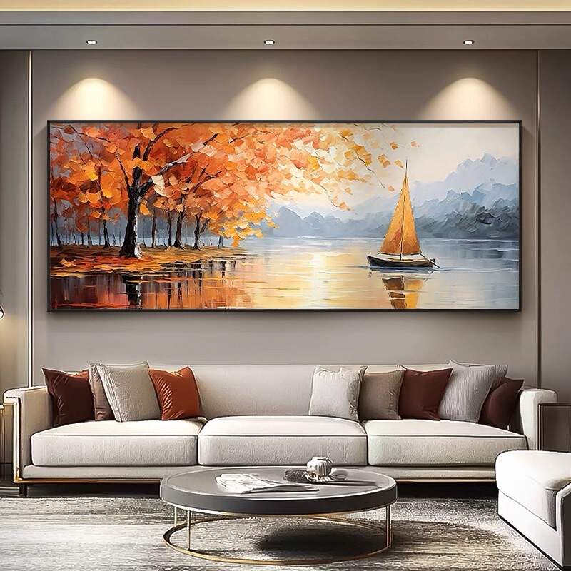 Maple Forest Landscape Painting, Smooth Sailing, Pure Hand-Painted Oil Painting, Modern Living Room Abstract Texture Decorative Painting, Horizontal Version Painting