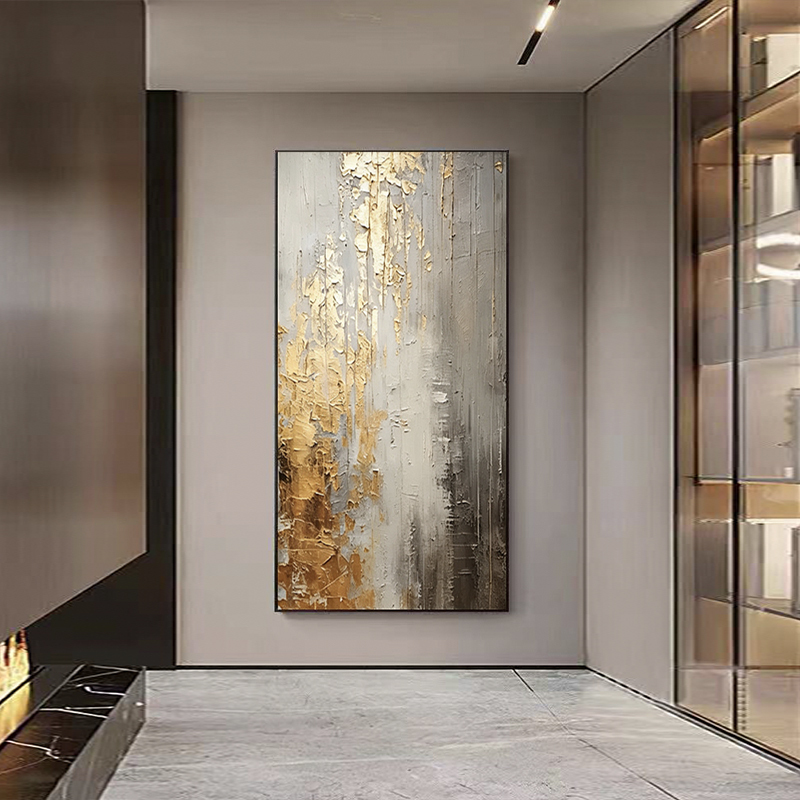 Gold Foil Texture Hand-Painted Entrance Decorative Painting Abstract Accessible Luxury Living Room Hanging Painting Modern Background Wall Large Floor-Standing Oil Painting