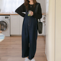 Autumn New pregnant women pants loose size cover belly thin denim strap pants foreign style wear age-reducing trousers tide PD