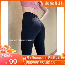 YEUNGSUKHAN peach hip compression quick-drying ankle-length pants * Spring Summer hips side pocket high waist running yoga