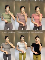 YEUNGSUKHAN Round Neck Alphabet T-Shirt *Summer Breathable Elastic Sports Short Sleeve Fitness Running Yoga Blouse