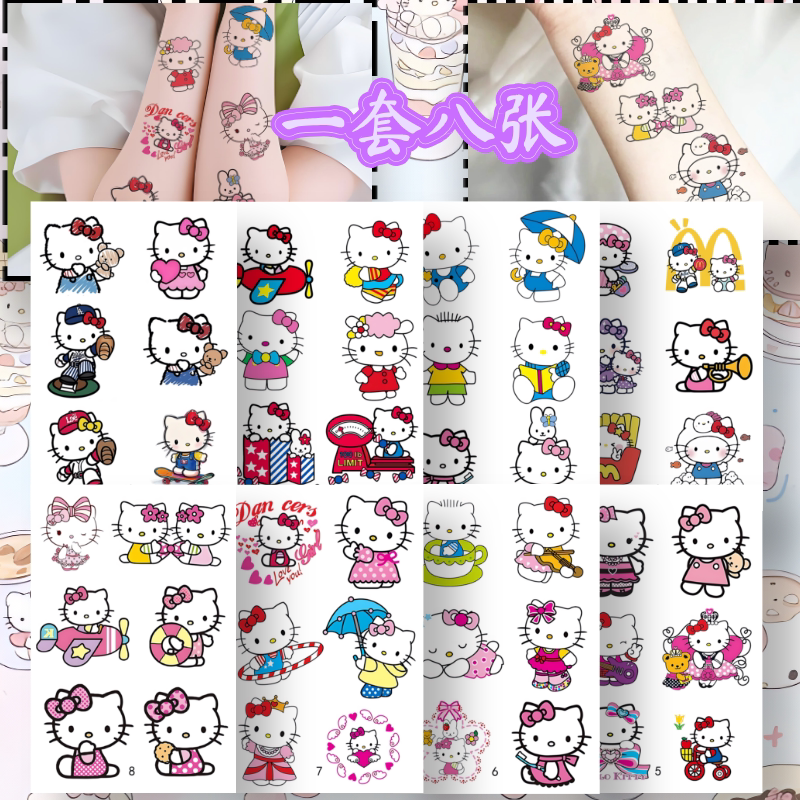 Disposable Cute and Safe Hello Kitty Tattoo Stickers for Boys and Girls, Cartoon Children's Waterproof Tattoo Water Transfer Stickers