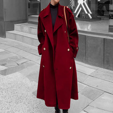 Mapping Hong Kong Light Luxury High end Long Woolen Coat Women's Fashion Suit Collar Large Double breasted Coat