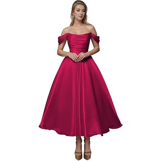 New Luxury Off-Shoulder Satin Wedding Dress for Brides on Amazon, Available in Multiple Colors, Suitable for Homecoming and Cocktail Parties