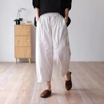 Slim high waist wide leg pants Thin Ice Silk sports Capri pants loose size fat pants knee shorts couple