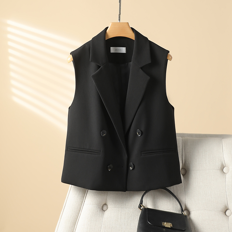 2025 Black Stylish Loose Casual Blazer Vest for Women, Wide Fit Versatile Short Sleeveless Premium Top