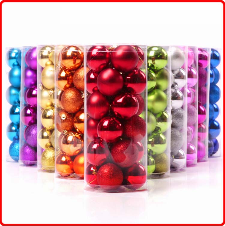 Christmas Balls 24 4cm5cm6cm8cm Ribbons Plastic Bright Light Plated Balls Christmas Tree Pendant Decorations