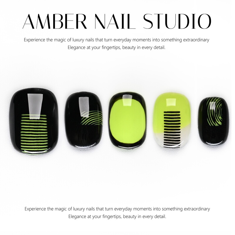 【Amber】Lemonade Acidic Fluorescent Green Sweet Cool Color-Blocking Whitening Music Festival Wearable Nails