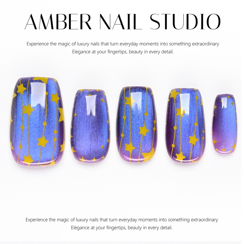 【Amber】Star Sea Mysterious Purple Blue Cat's Eye Exquisite Whitening Handmade Wearable Nails