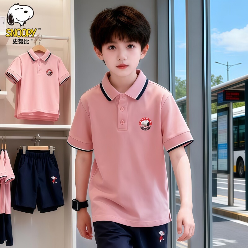 Snoopy Boys and Girls Summer Short-Sleeved T2026 Little Gentleman Polo Shirt Student School Uniform Summer Top